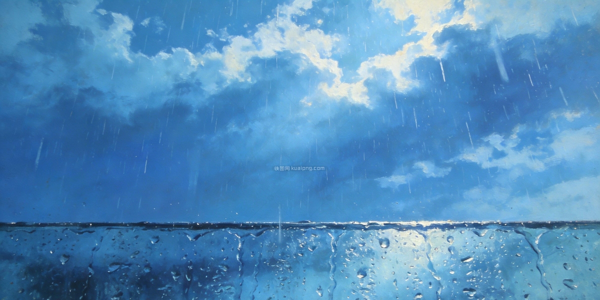原创蓝色天空下雨背景