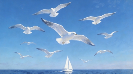 原创大海海鸥插画