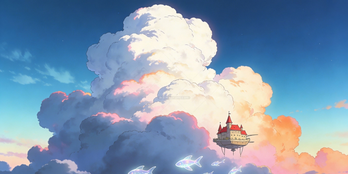 原创卡通漫画天空插画背景