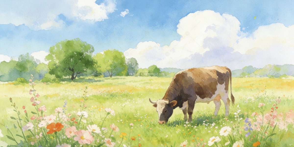 童趣牧春手绘风景插画