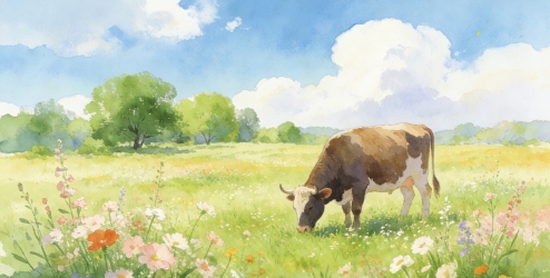 童趣牧春手绘风景插画