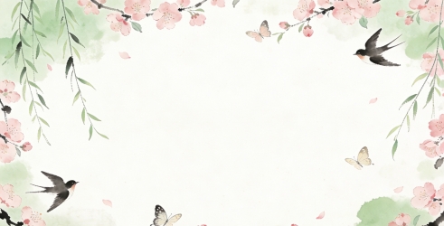 春天手绘植物风景插画