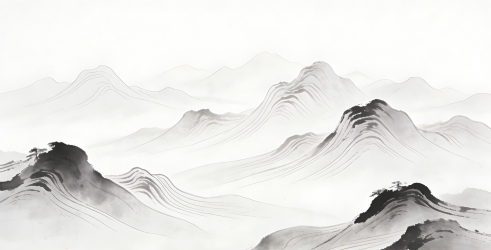 白色古代风水墨山水画插画