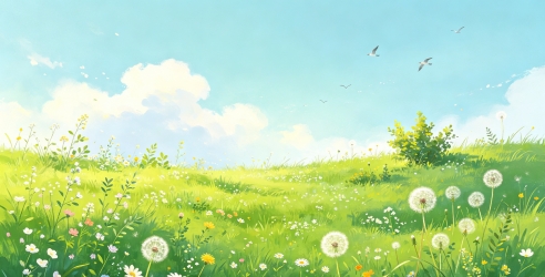 手绘春天绿色草地插画