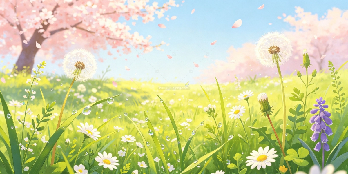 卡通草地绿色春天插画