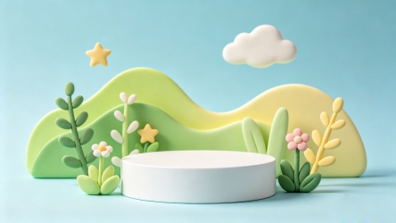 3D圆润展台绿植背景