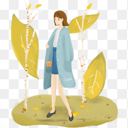 秋游唯美女孩手绘