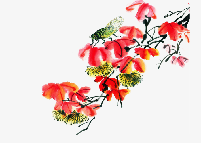 彩墨画 蝉