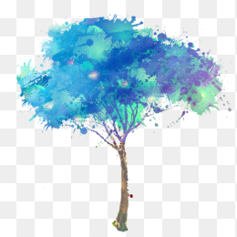 手绘泼墨蓝色树