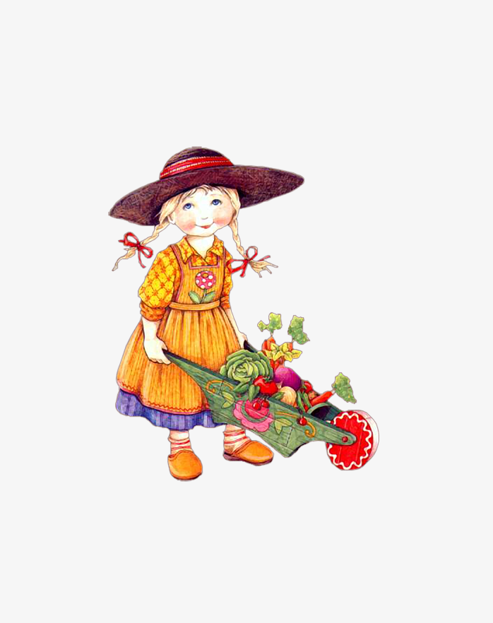 推花车的手绘女孩