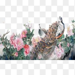 国画孔雀牡丹图