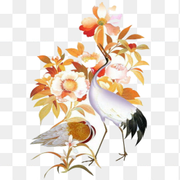 国画两只仙鹤