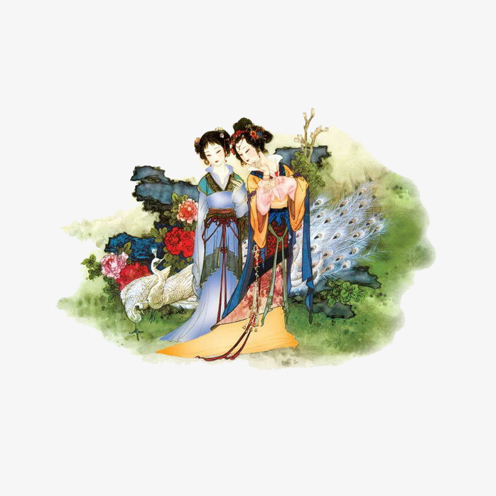 美人游园-国画