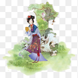 古典美人，假山