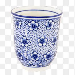 中国古典青花风格茶杯免扣png