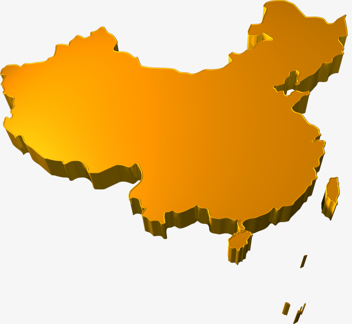 金色纯轮廓立体中国地图免抠图png透明背景