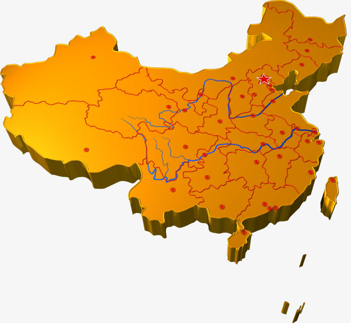 金色全面立体感中国地图免抠图png透明背景