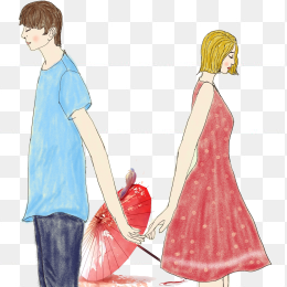 手绘浪漫情人节情侣插画