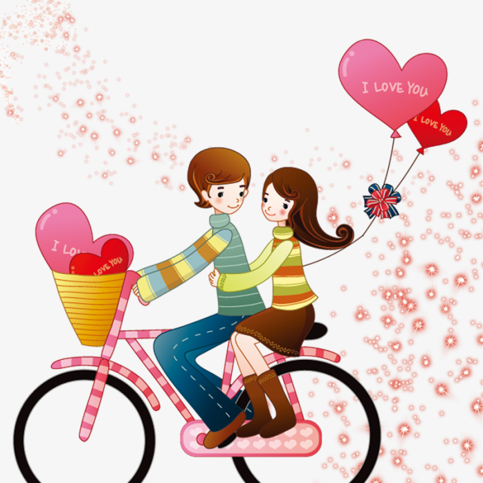情人节情侣骑自行车插画
