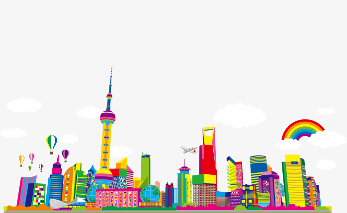 彩绘上海城市建筑剪影