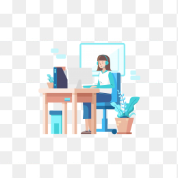 手绘女孩办公插画