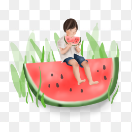 夏天手绘西瓜吃西瓜