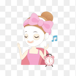 卡通贴面膜的听音乐女孩