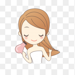 卡通吹头发的小女孩