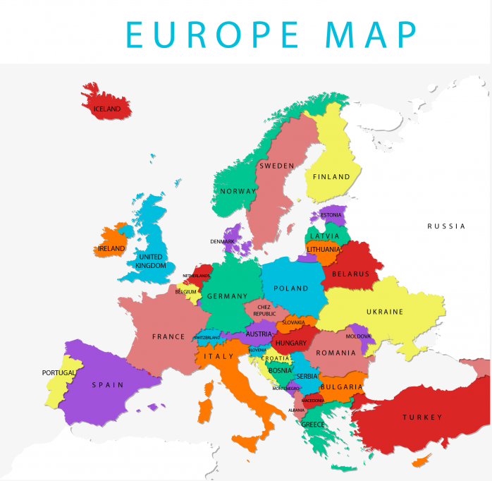 彩色欧洲地图