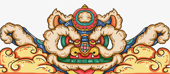 国潮中国风舞狮装饰图案