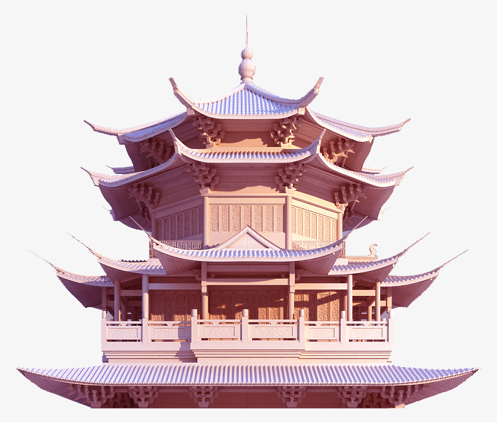 中国风建筑卡通立绘