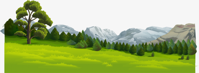 手绘卡通绿色草地风景插画