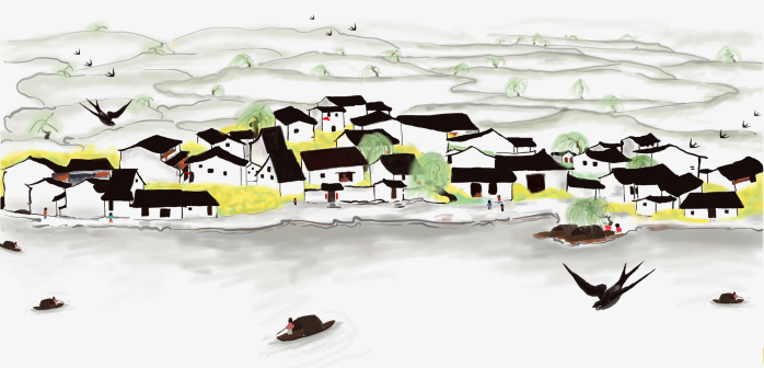 手绘卡通中国风风景插画