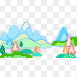 手绘卡通山水风景插画