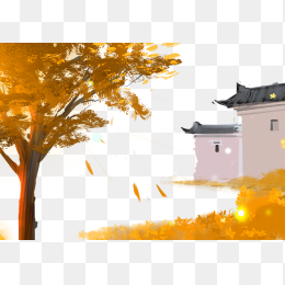 手绘卡通村庄风景插画