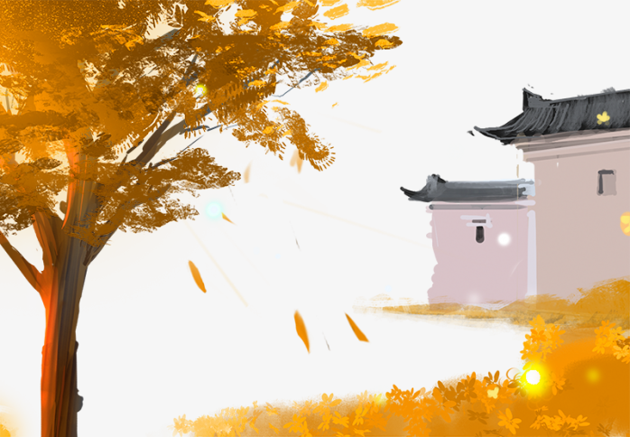 手绘卡通村庄风景插画