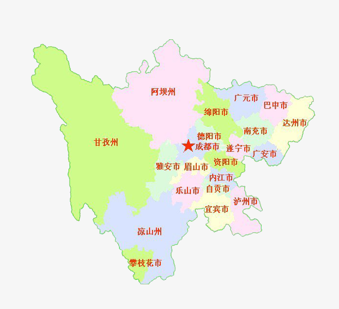 彩色四川地图