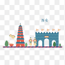 手绘西安建筑
