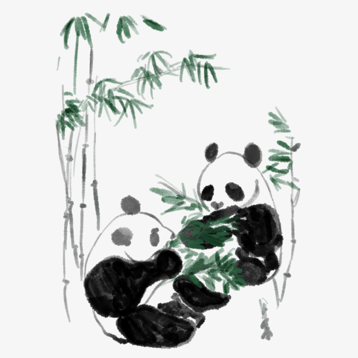 水墨中国风熊猫吃竹子元素