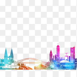 彩色英国城市建筑剪影