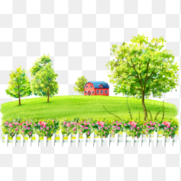 手绘田园草地风景画