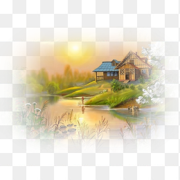 手绘别墅风景