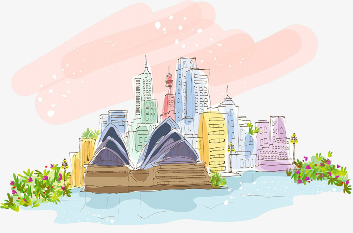 手绘澳大利亚风景