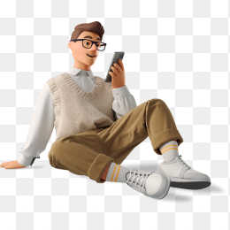 3D商务看手机的男人