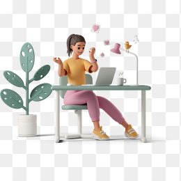 3D办公室工作的女士