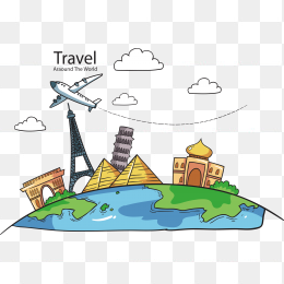 手绘卡通地球旅游元素
