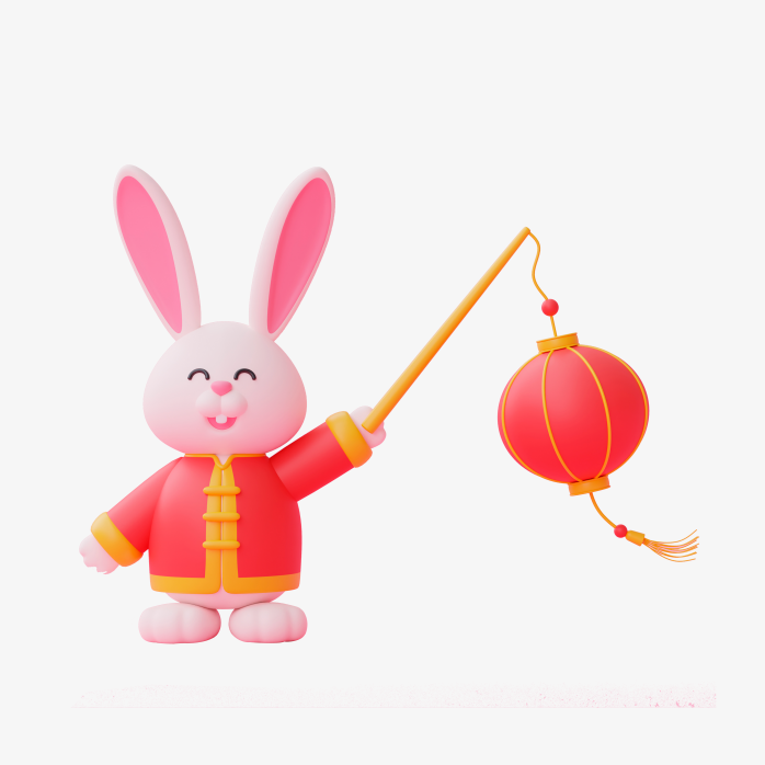 3D立体兔子拿红灯笼素材