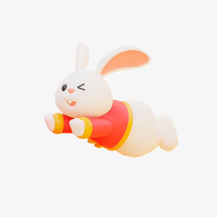 3D渲染兔年跳跃的兔子