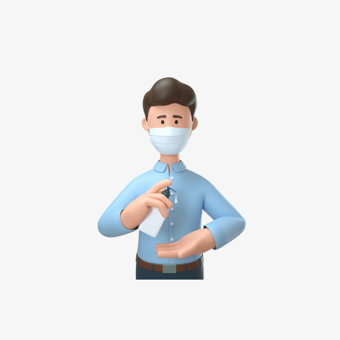 3D洗手消毒的男人