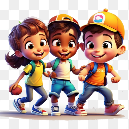 手绘3D一群小学生